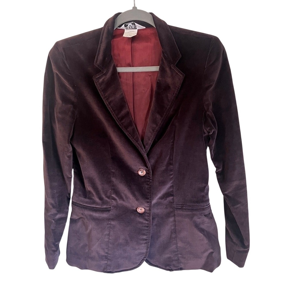 Dimension V VTG 70s‎ Cotton Velvet Blazer Plum Burgundy Dark Academia Jacket 8